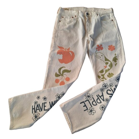 Levis 501 Crazy Legs Jeans Mens 34 x 32 Off White Button Fly - Picture 1 of 14